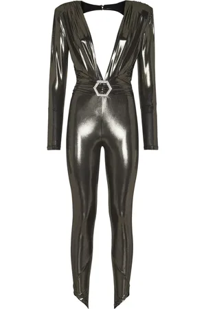 Philipp Plein Crystal-embellished lam?? jumpsuit