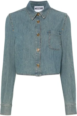 Moschino Faded-denim cropped shirt