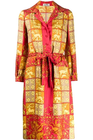 Hermès 1980s silk printed shirt dress