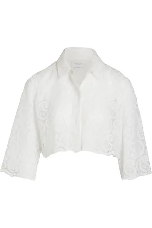 Giambattista Valli Paisley-pattern macramé cropped blouse