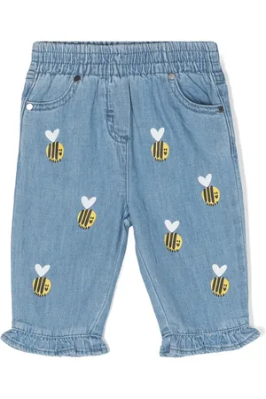 Stella McCartney Bee-print ruffle-hem jeans