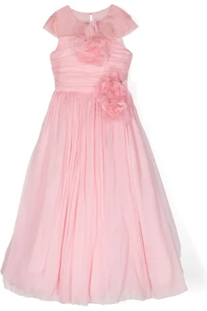 Marchesa Notte Floral-appliqu?? ruched gown