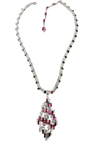 JENNIFER GIBSON JEWELLERY Vintage Modernist Ruby Crystal Necklace 1960s
