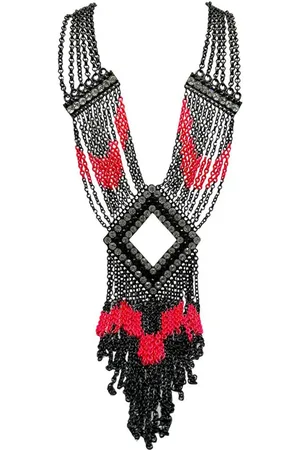 JENNIFER GIBSON JEWELLERY Statement Art Deco Inspired Neon & Tassel Collar 2000s
