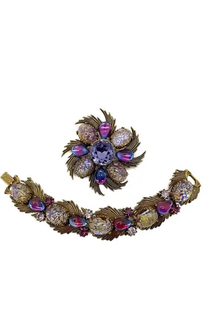 JENNIFER GIBSON JEWELLERY Vintage Florenza Statement Dragons Breath Bracelet & Brooch 1960s