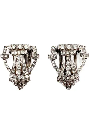 JENNIFER GIBSON JEWELLERY Vintage English Art Deco & Paste Dress Clip Pair 1930s