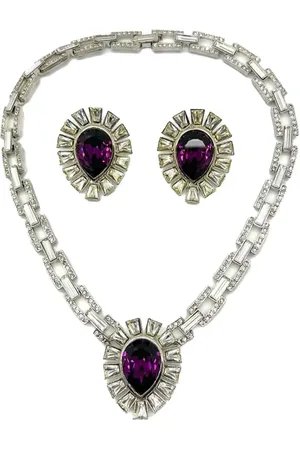 JENNIFER GIBSON JEWELLERY Vintage Amethyst Teardrop Necklace & Earrings Set 1980s
