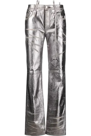 The Attico Distressed straight-leg leather trousers