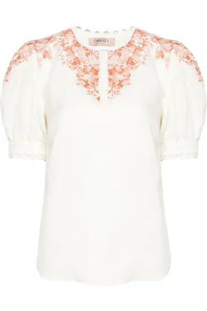 Twin-Set Floral-print chambray blouse