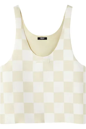 VERSACE Logo-patch checkerboard-print top