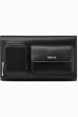 VERSACE Logo-stamp leather clutch bag