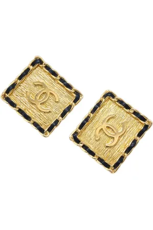 CHANEL 1980-1990 leather-trimmed CC clip-on earrings