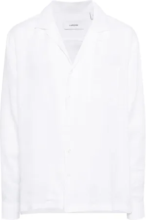 LARDINI Spread-collar flax shirt
