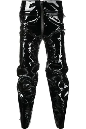 Vetements Panelled gathered patent leather trousers