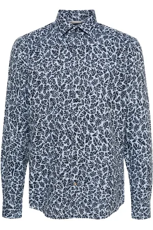 HUGO BOSS Palm-print linen-blend shirt