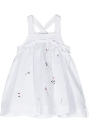 Il gufo Floral-embroidery linen dress