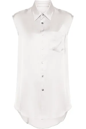 Maison Margiela Ripped-detail satin-weave shirt