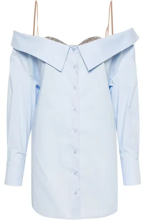 GIUSEPPE DI MORABITO Rhinestoned V-nek poplin shirt