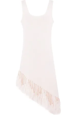 Paco rabanne Asymmetric fringed linen midi dress