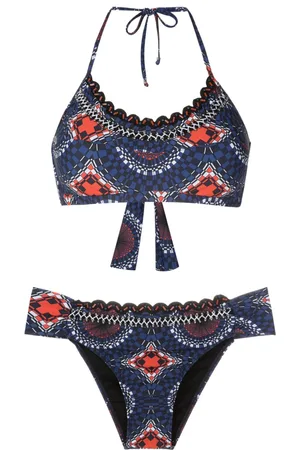 AMIR SLAMA Graphic-print bead-detailing bikini