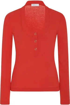 ROSETTA GETTY Henley ribbed-knit top