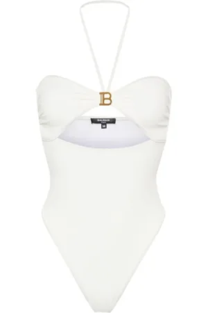 Balmain Logo-plaque halterneck one-piece