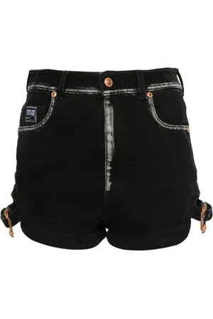 VERSACE Logo-engraved denim shorts
