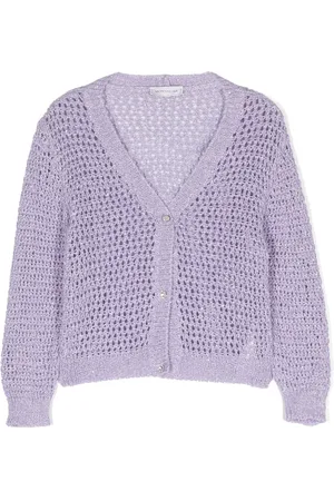 MONNALISA V-neck crochet knit cardigan