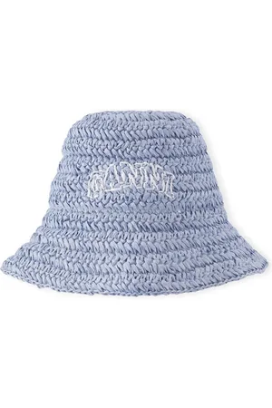 Ganni Logo-embroidered straw bucket hat
