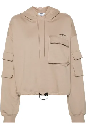 Msgm Logo-embroidered cropped hoodie