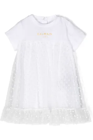 Balmain Polka dot-appliqué tulle dress