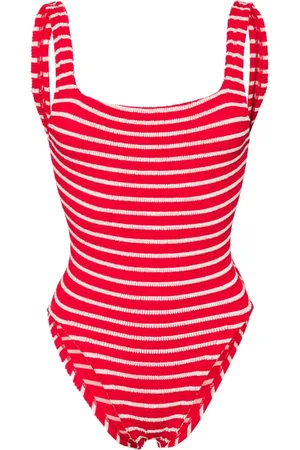 Hunza G Candy-stripe crinkled swimsuit