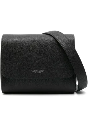 Giorgio Armani Logo-print leather messenger bag
