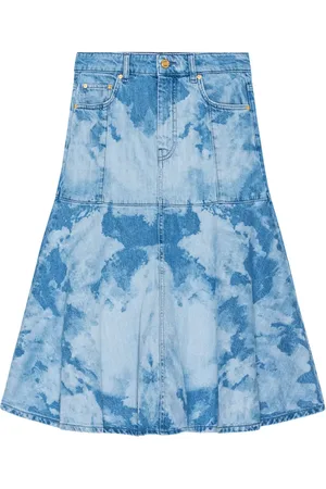 Ganni Bleach-effect denim midi skirt