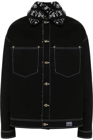 VERSACE Faux fur-detail denim jacket
