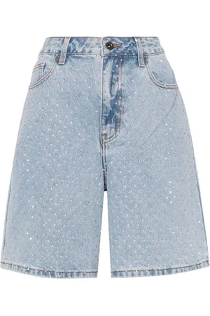 Self-Portrait Crystal-embellished denim shorts