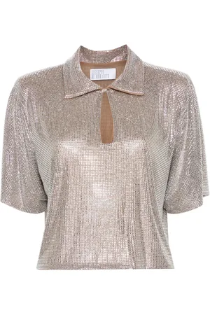 GIUSEPPE DI MORABITO Cropped rhinestone polo shirt