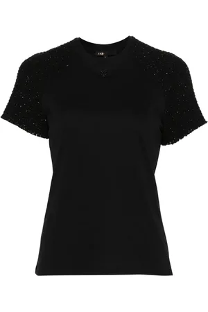 Maje Tweed-panel cotton T-shirt
