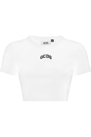 GCDS Logo-embroidered cropped T-shirt