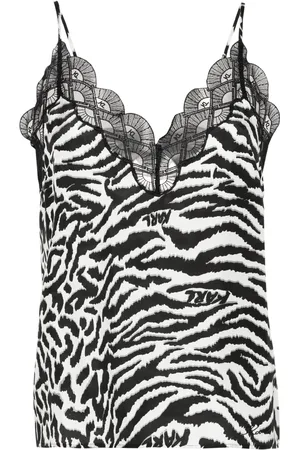 Karl Lagerfeld Fan-lace zebra-print top