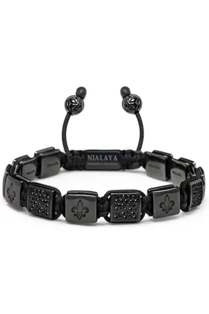 Nialaya Men's Black String Bracelet With Adjustable Gold Lock