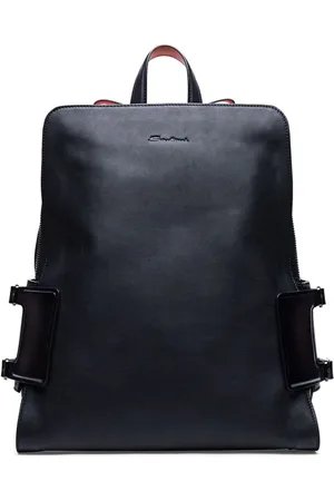 santoni Logo-debossed leather backpack