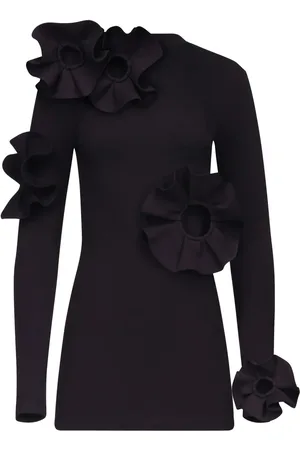 AREA Ruffled flower-appliqué mini dress