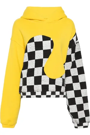 ERL Check-pattern panelled cotton hoodie