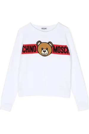 Moschino Kids logo-patch cable-jumper - White