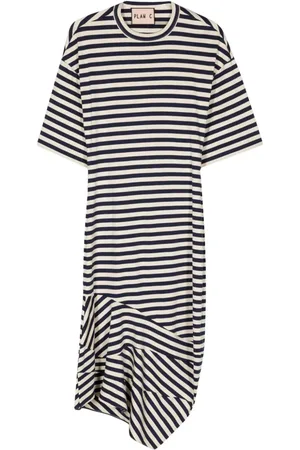 Plan C Asymmetric striped T-shirt dress