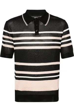 AMIRI Striped pointelle-knit polo shirt