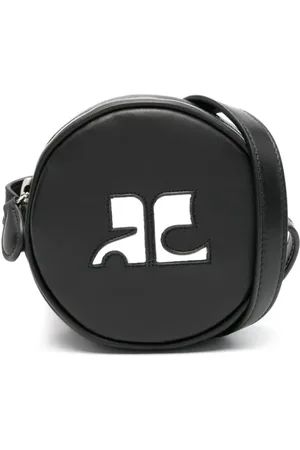 Courrèges logo-appliqué leather bowling bag - Black