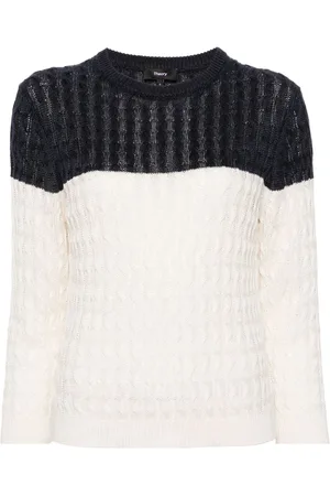 THEORY Colour-block cable-knit jumper