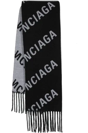 Balenciaga Fringed jacquard-logo scarf